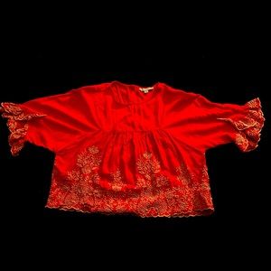 Embroidery orange blouse